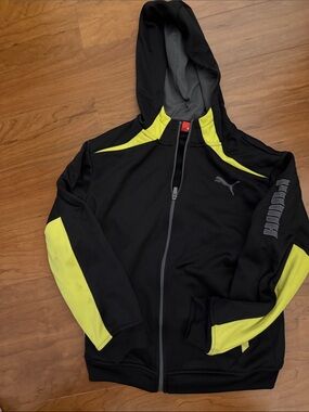 Puma Black Hoodie with Neon Yellow Panels